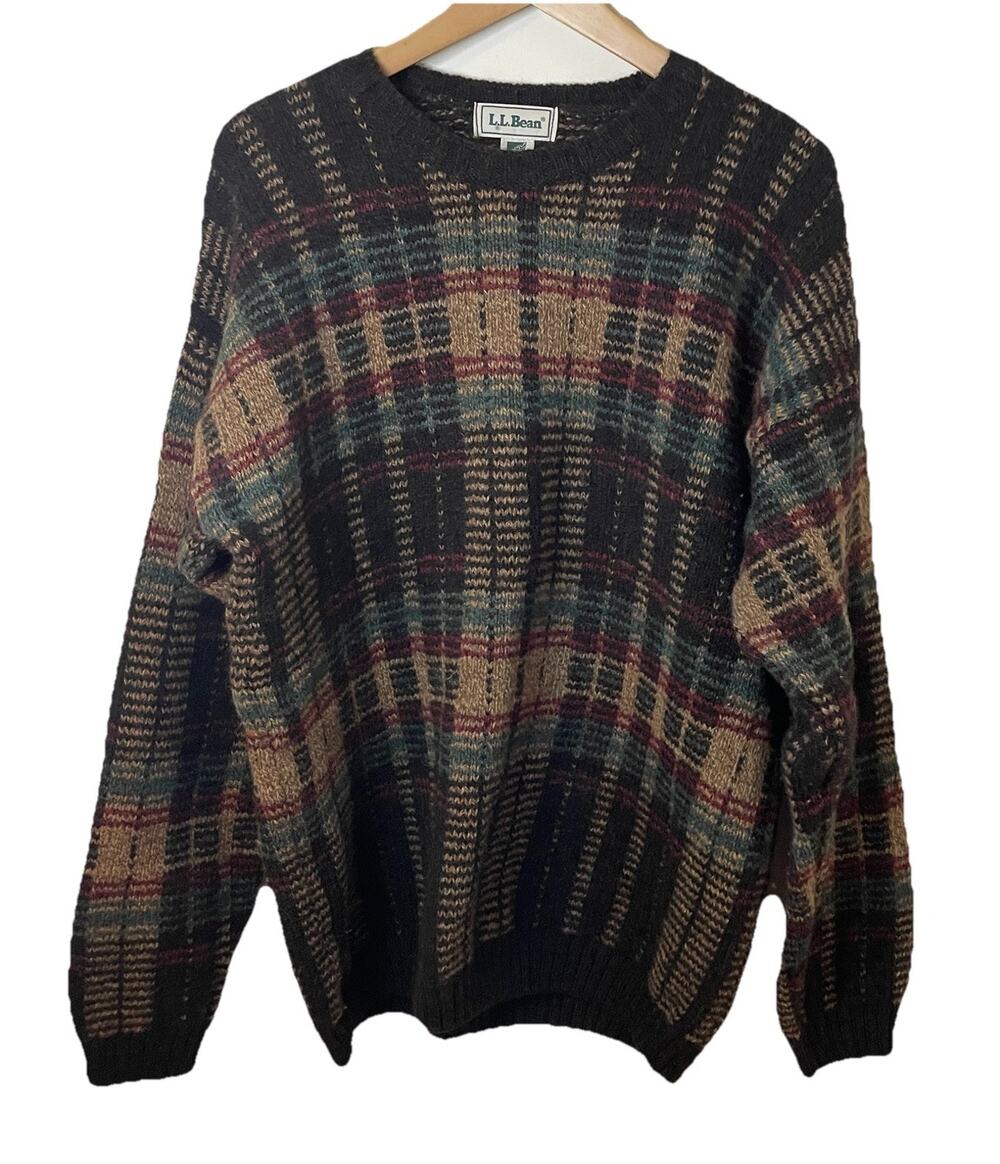 L.L.Bean VTG 80s Knit Gray Brown Wool Fair Isle Sweater Crewneck Med Scotland